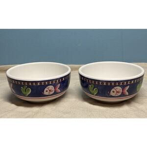 Solimene Vietri Campagna Fish & Plants Cereal Soup Bowl Italy Blue Red White